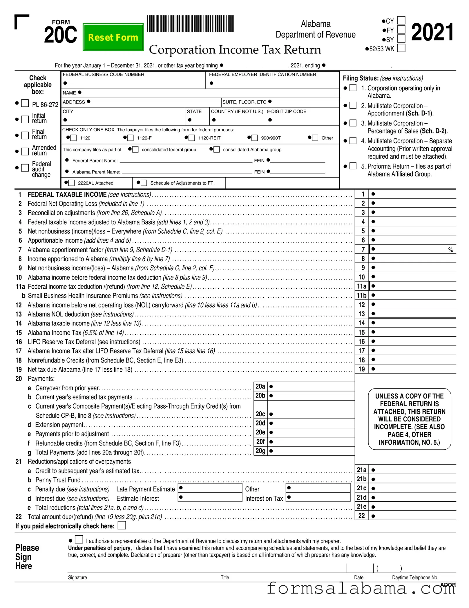 Fill Out a Valid Alabama 20C Template