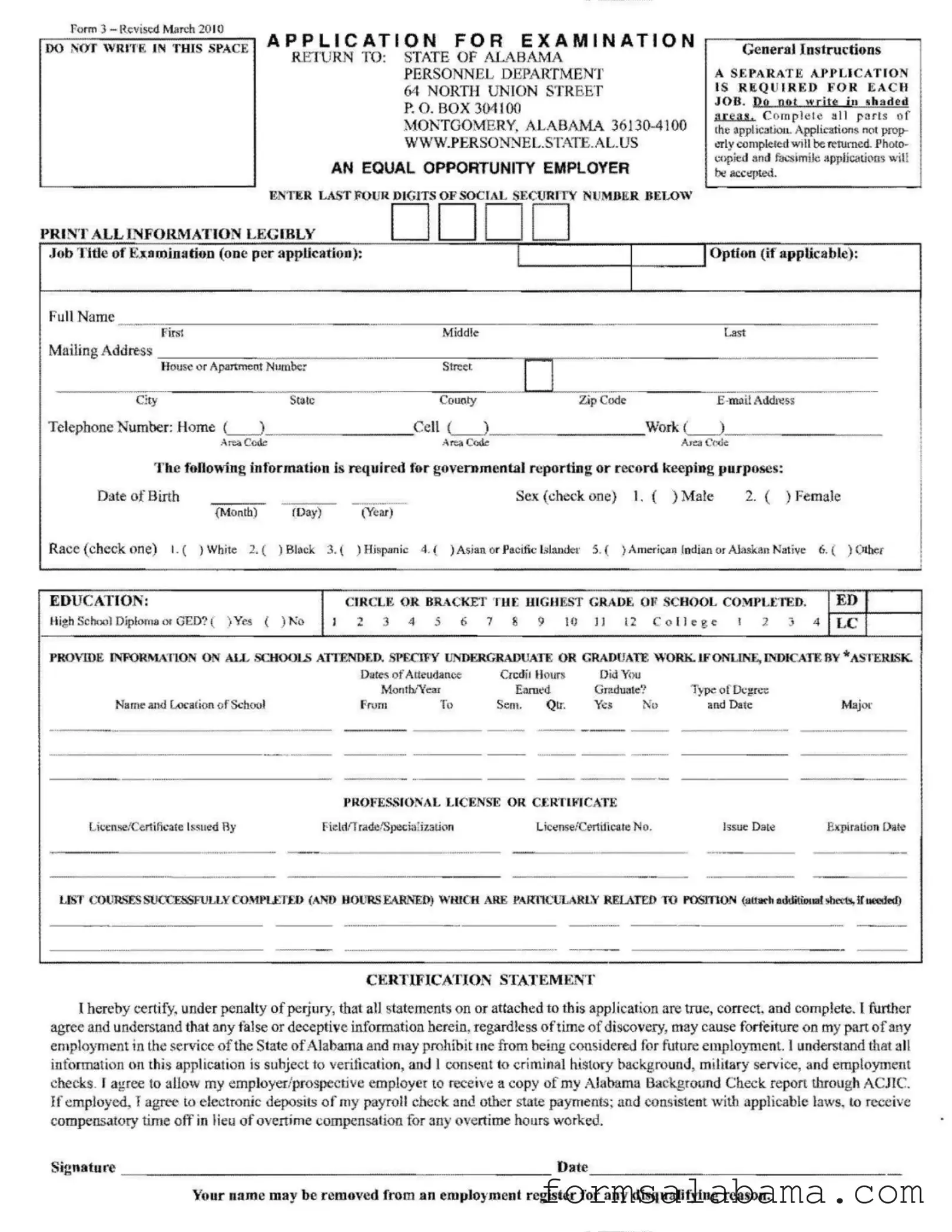 Fill Out a Valid Alabama 3 Template