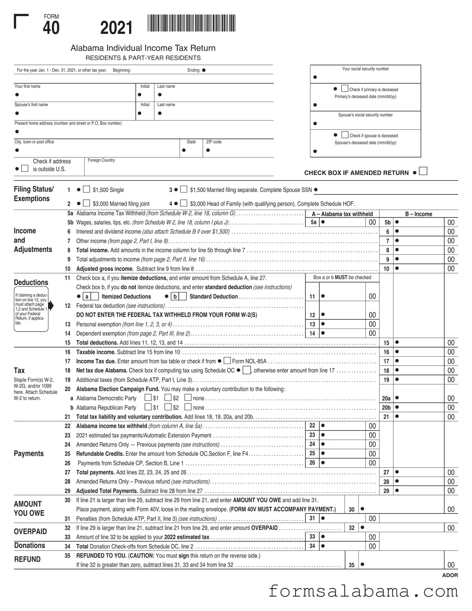 Fill Out a Valid Alabama 40 Template