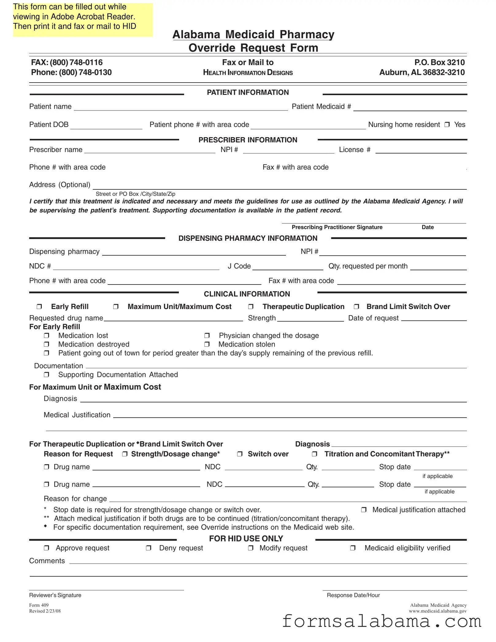 Fill Out a Valid Alabama 409 Template