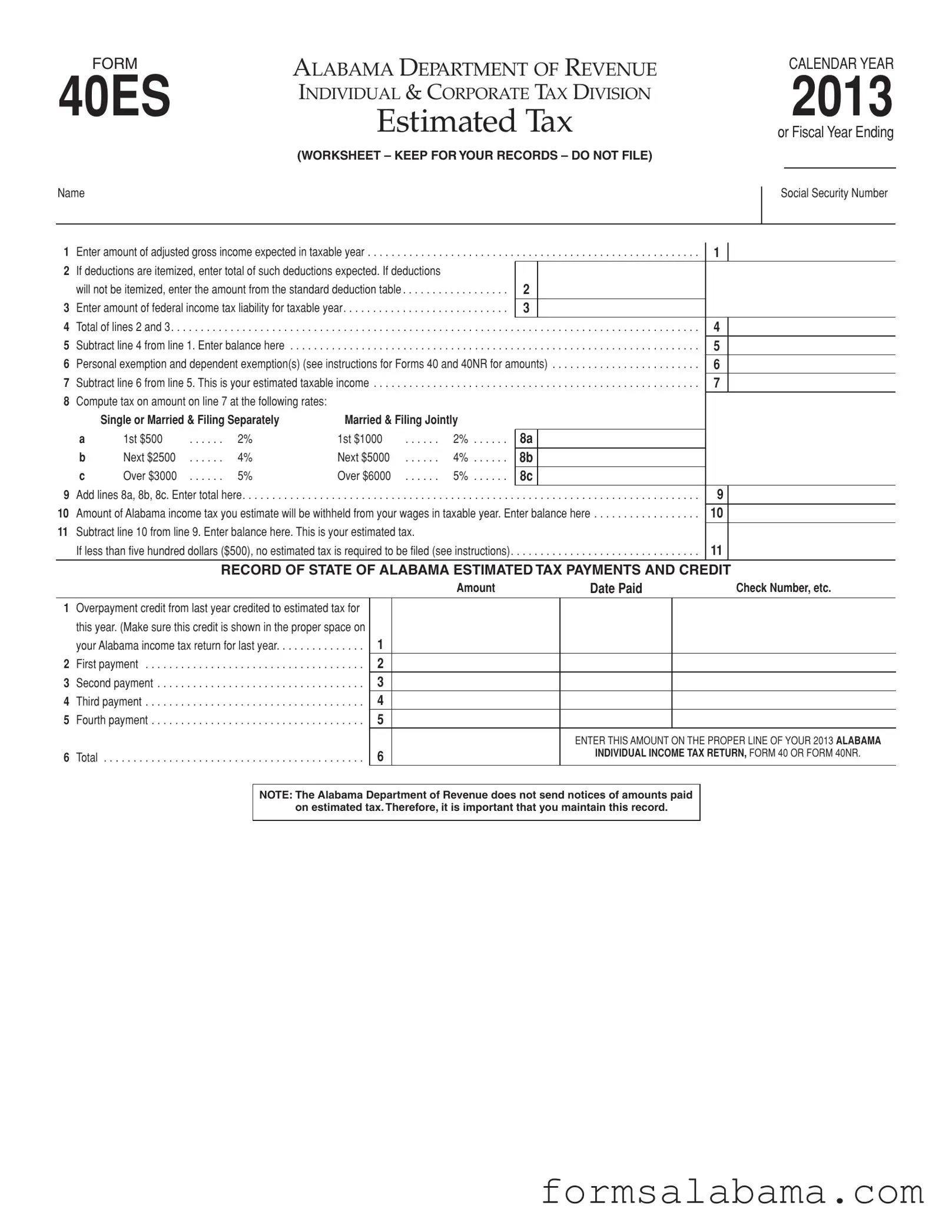 Fill Out a Valid Alabama 40Es Template