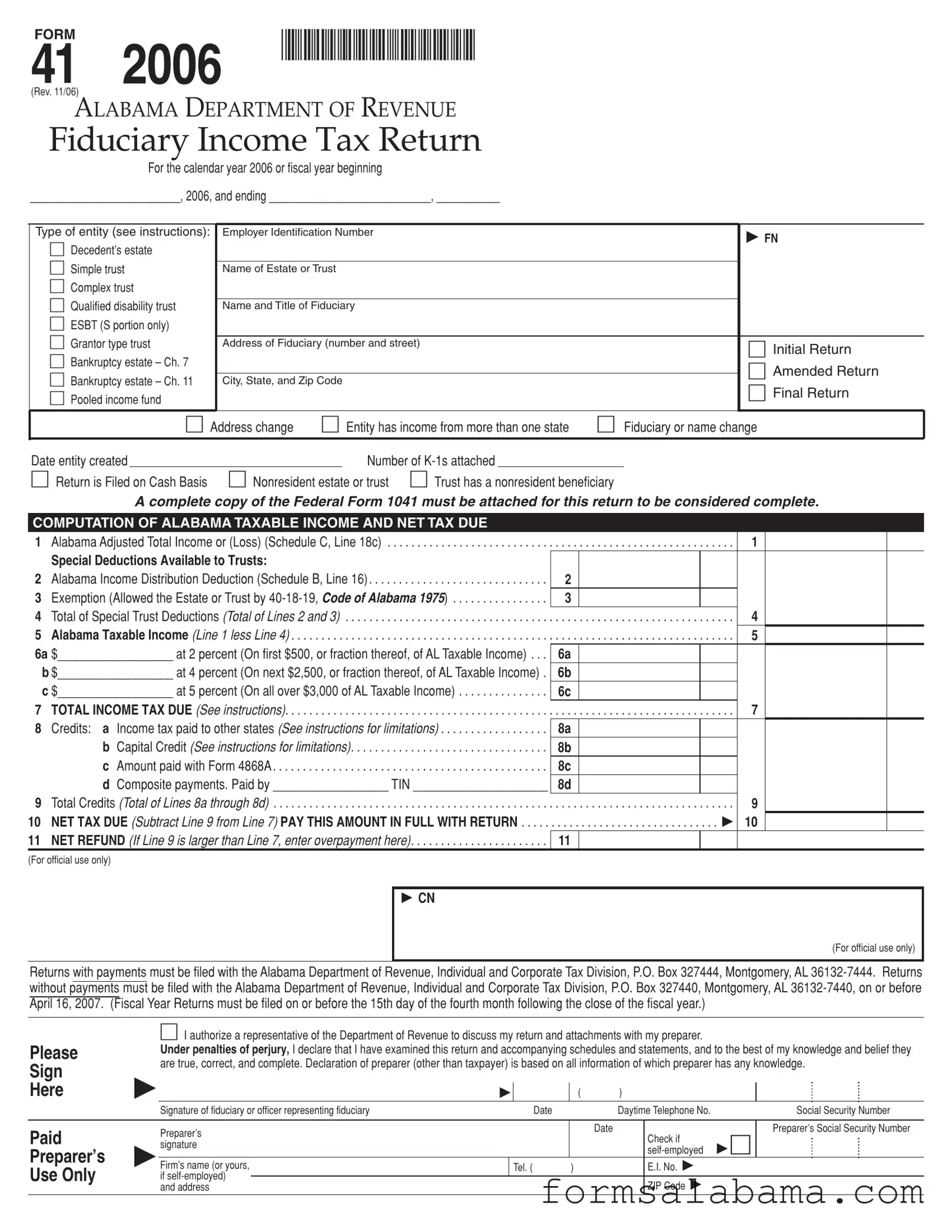 Fill Out a Valid Alabama 41 Template
