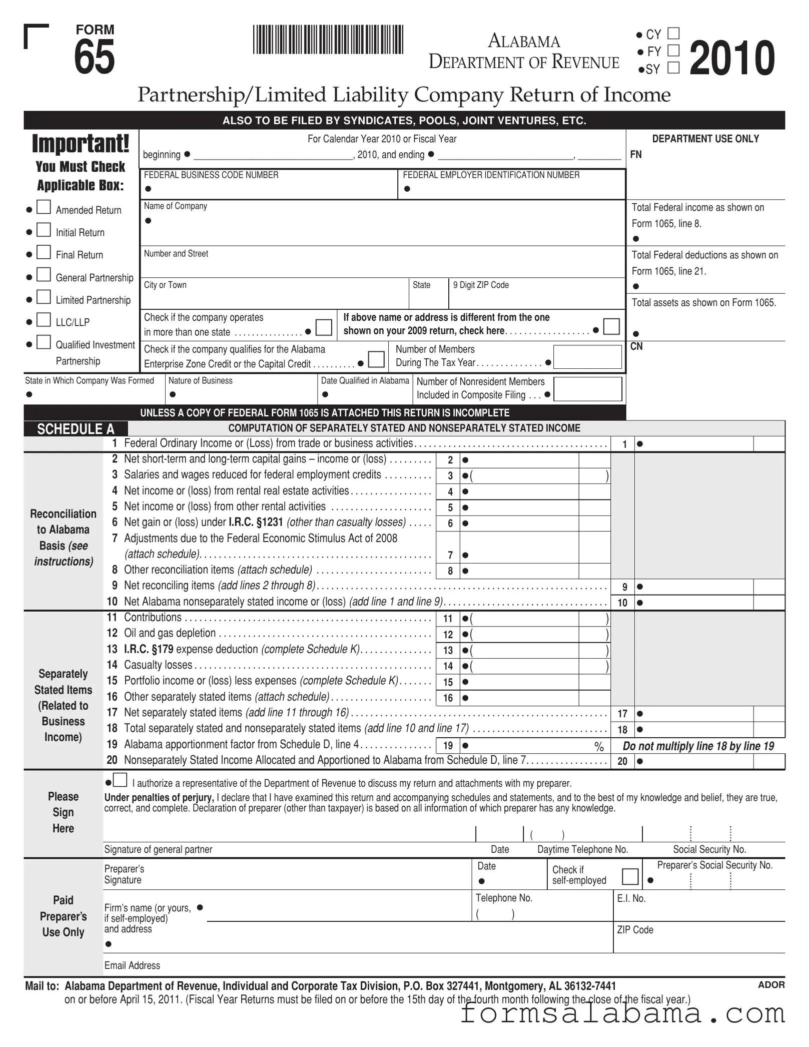 Fill Out a Valid Alabama 65 Template