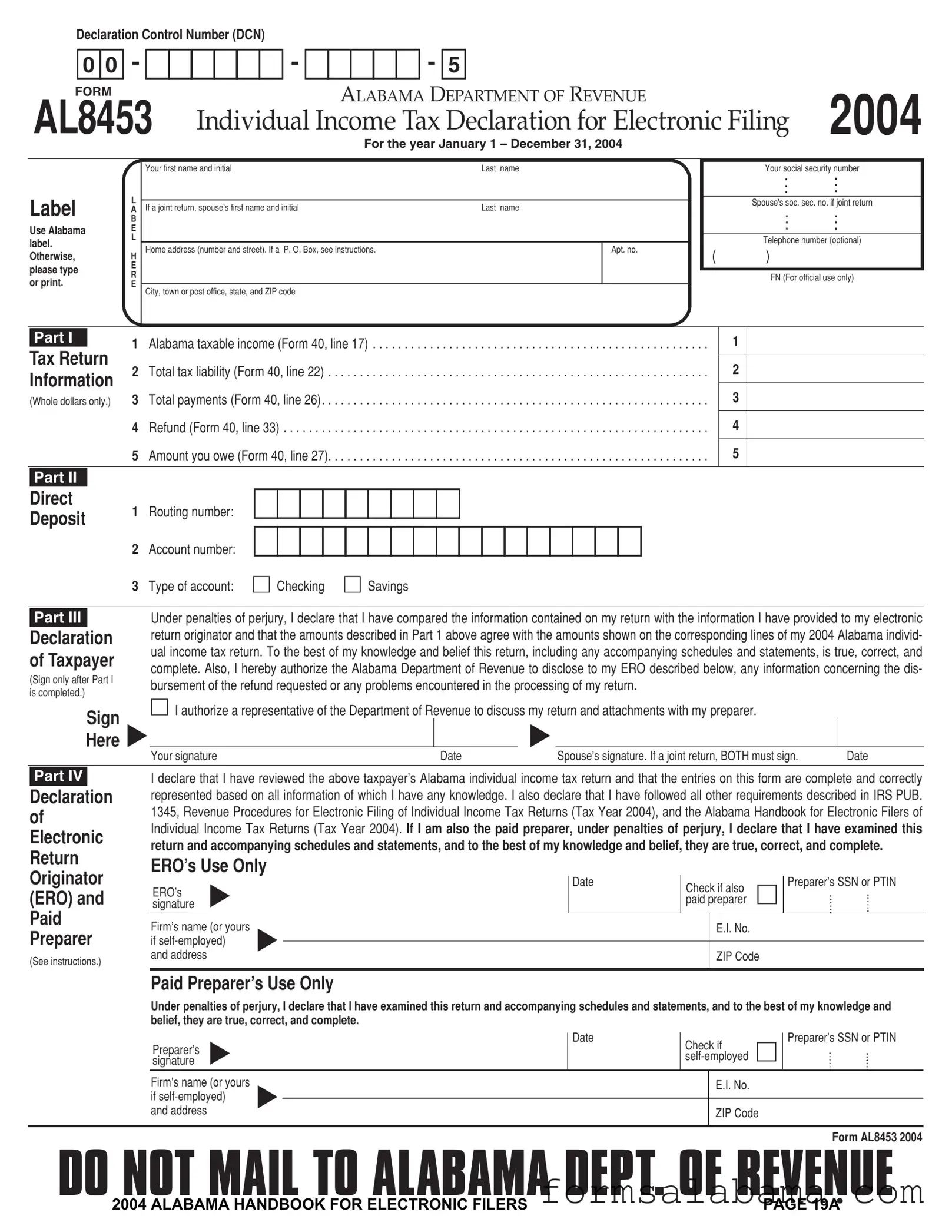 Fill Out a Valid Alabama 8453 Template