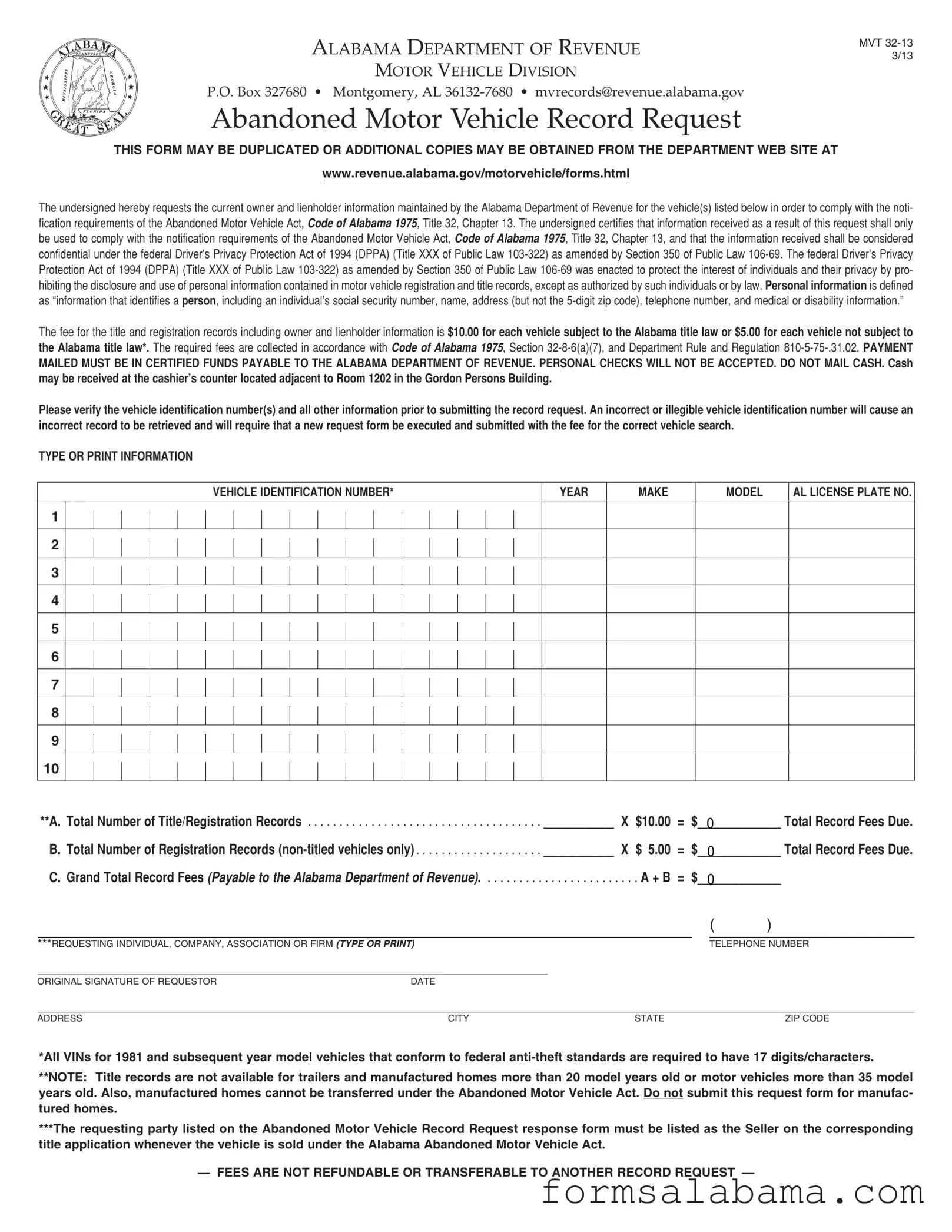 Fill Out a Valid Alabama Abandoned Vehicle Template