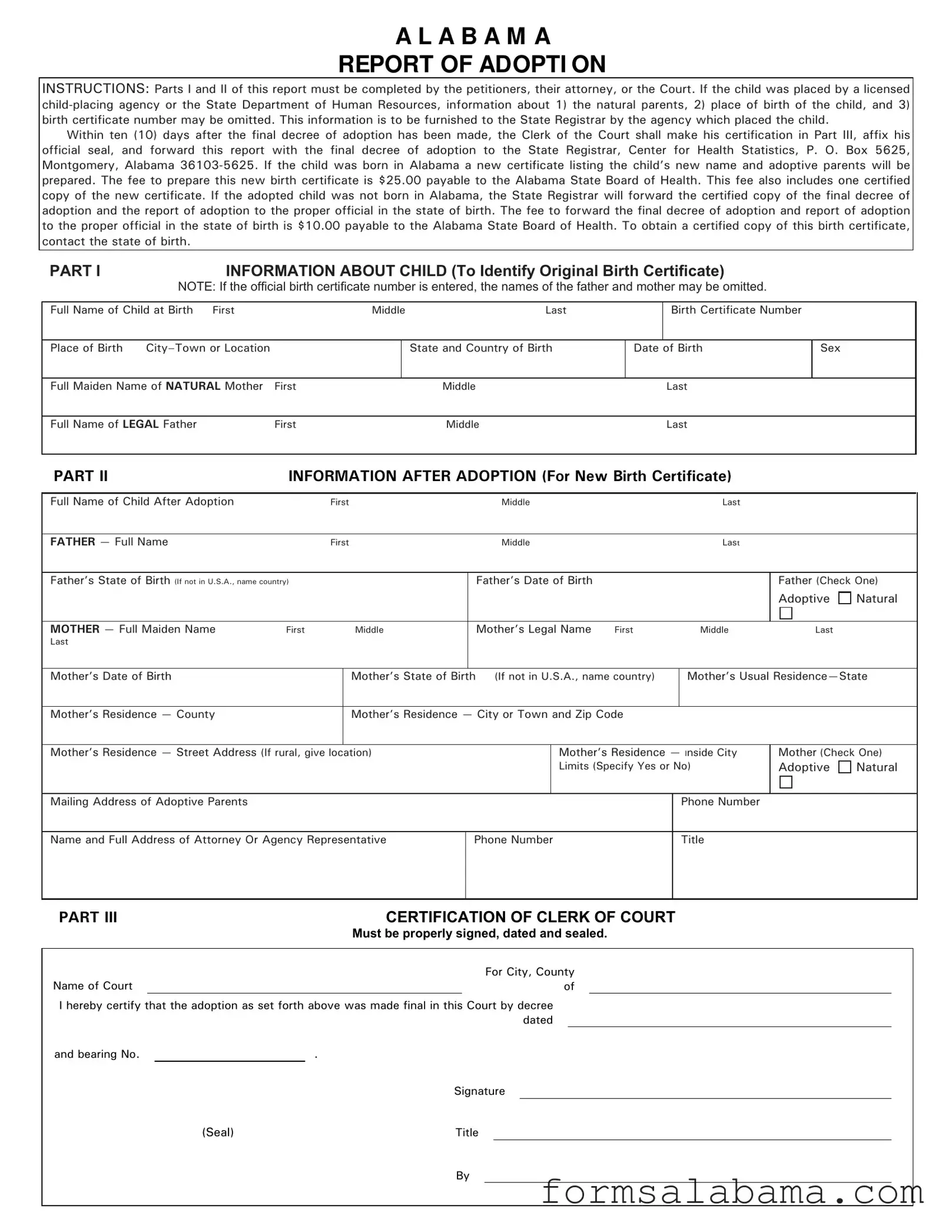 Fill Out a Valid Alabama Adoption Report Template