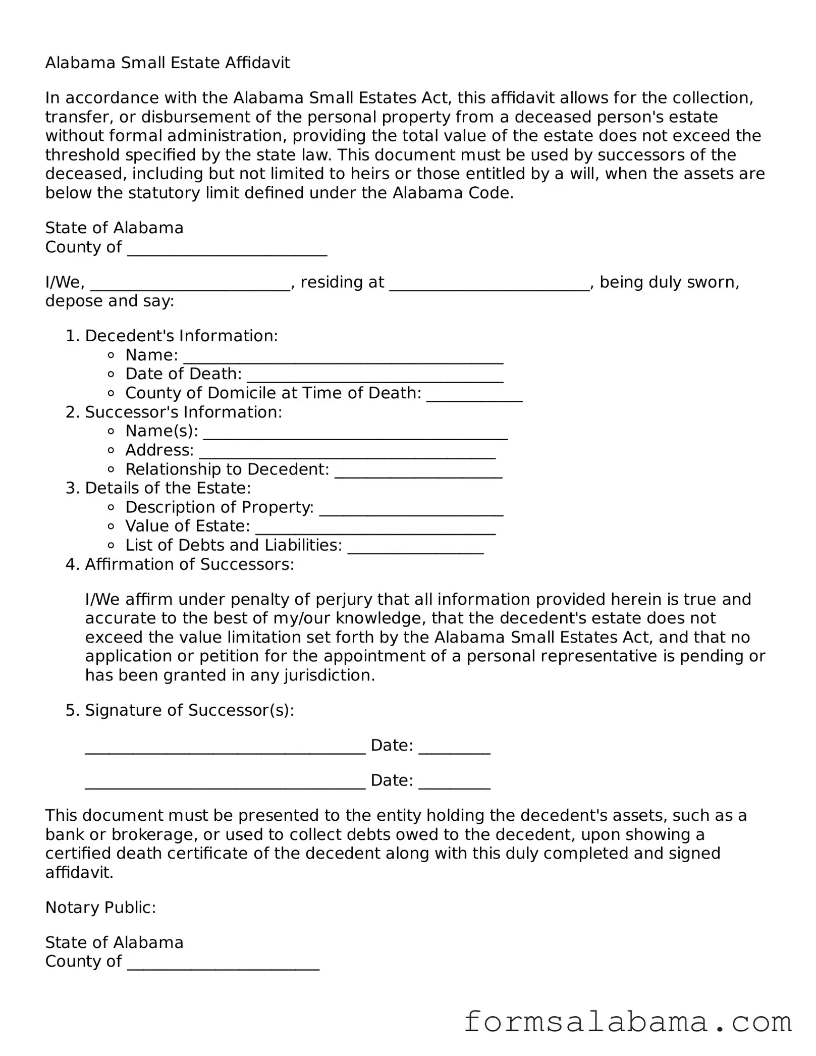 Attorney-Approved  Small Estate Affidavit Form for Alabama