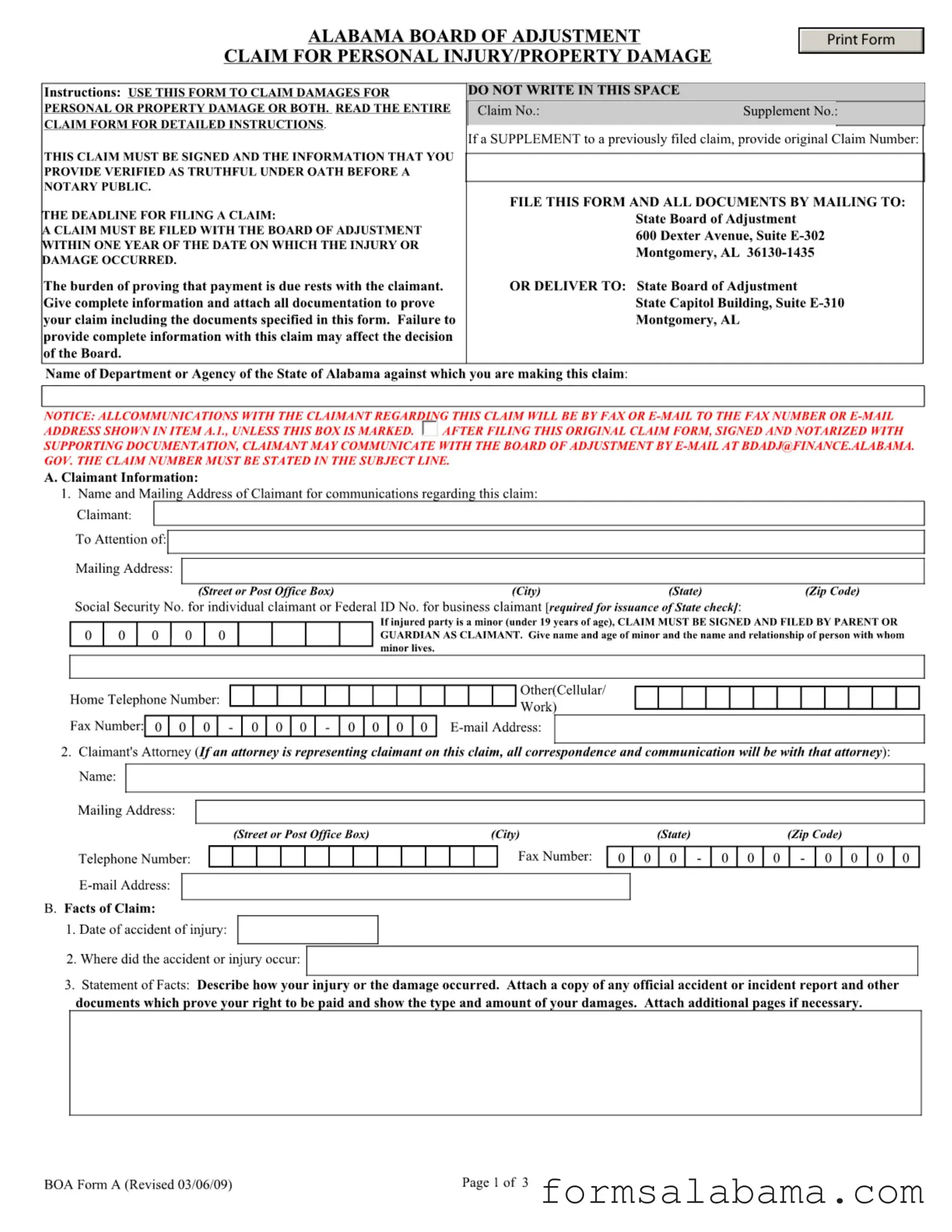 Fill Out a Valid Alabama Boa A Template