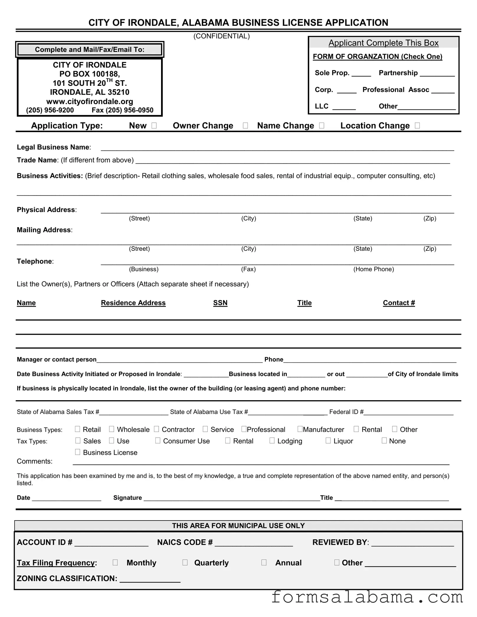 Fill Out a Valid Alabama Business License Application Template