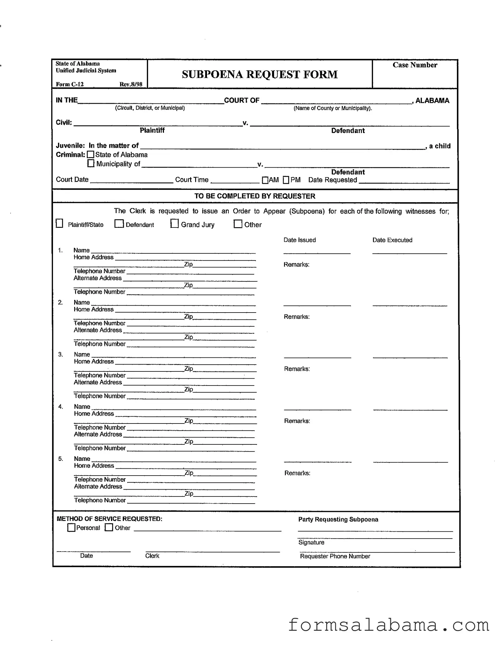 Fill Out a Valid Alabama C 12 Template