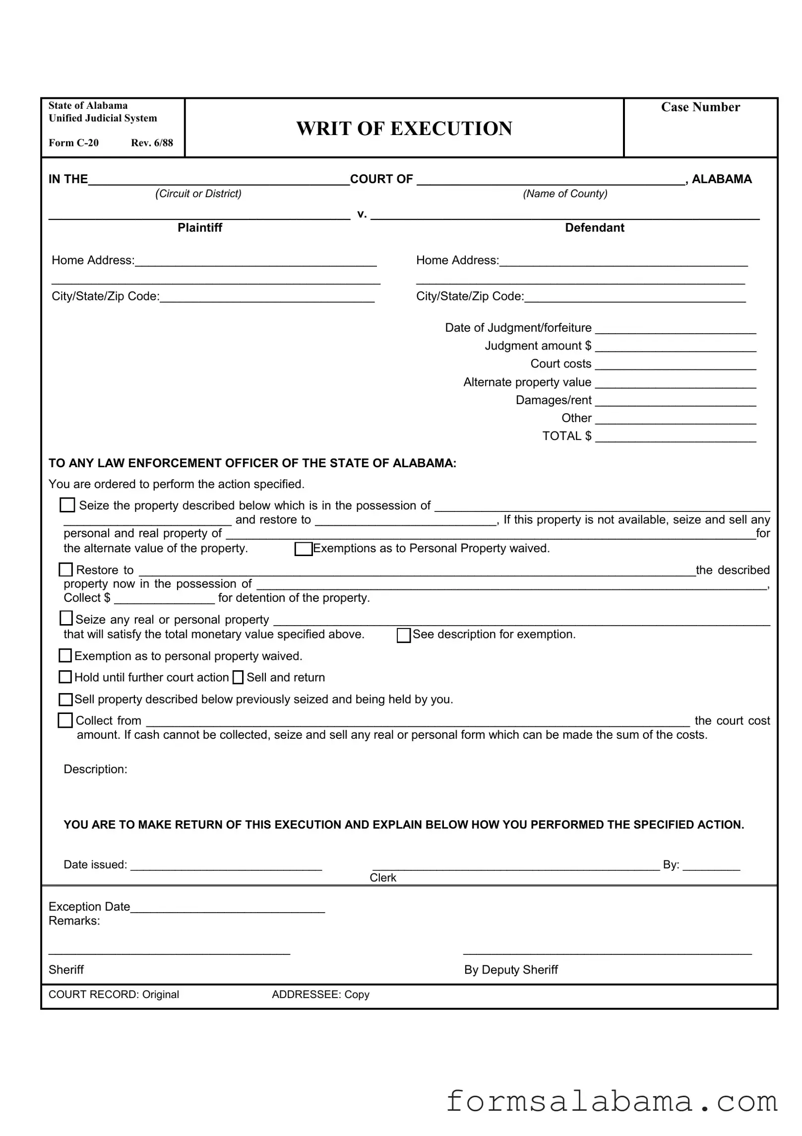 Fill Out a Valid Alabama C 20 Template