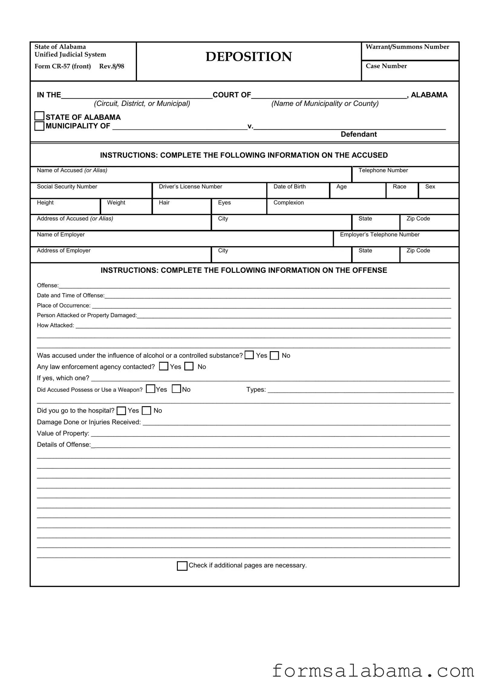 Fill Out a Valid Alabama Cr 57 Template