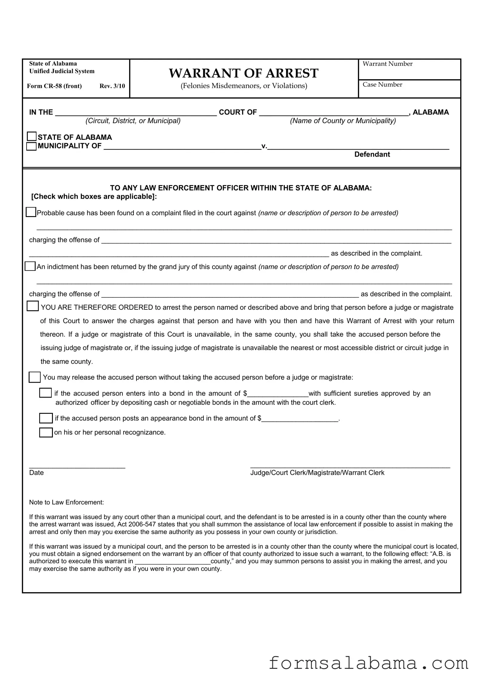 Fill Out a Valid Alabama Cr 58 Template