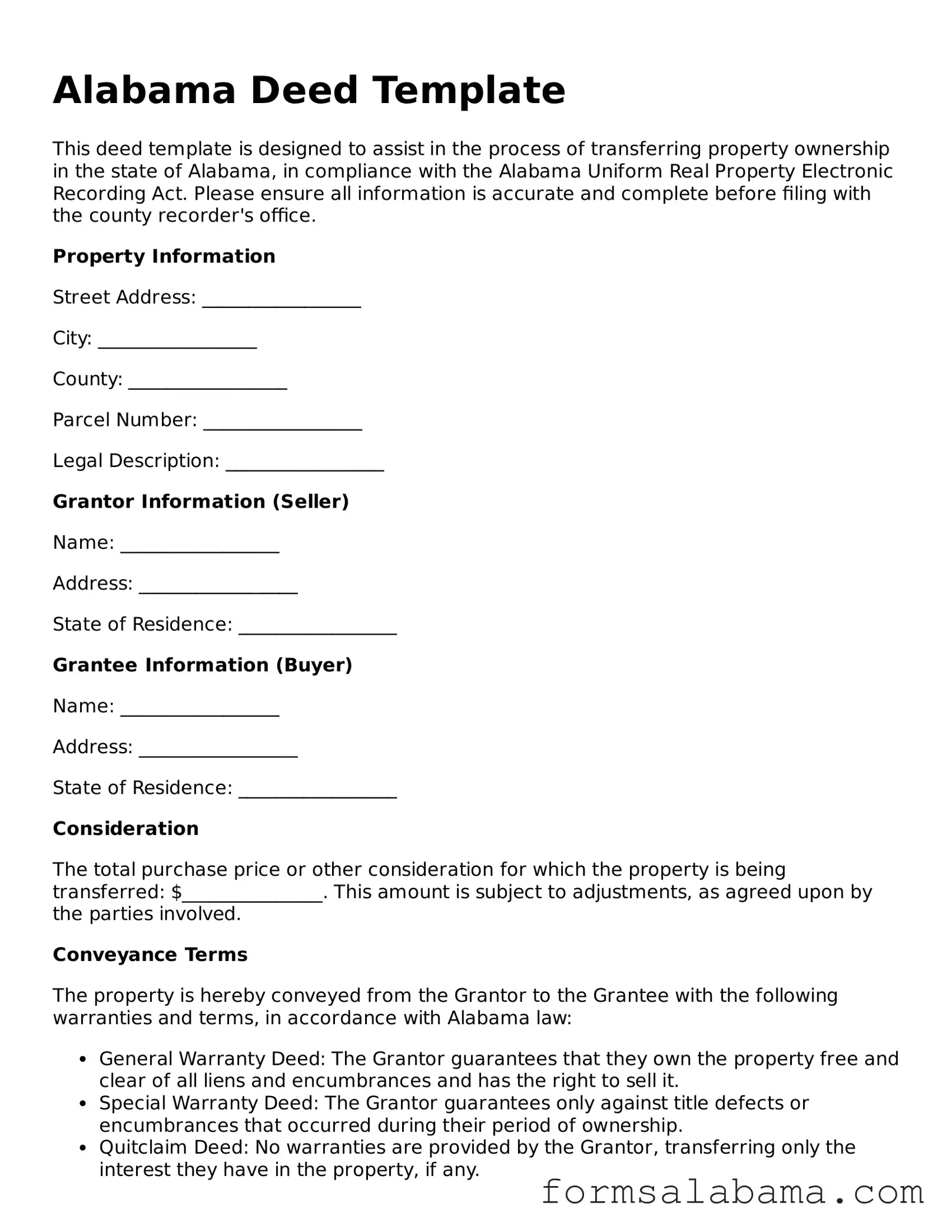 Attorney-Approved  Deed Form for Alabama