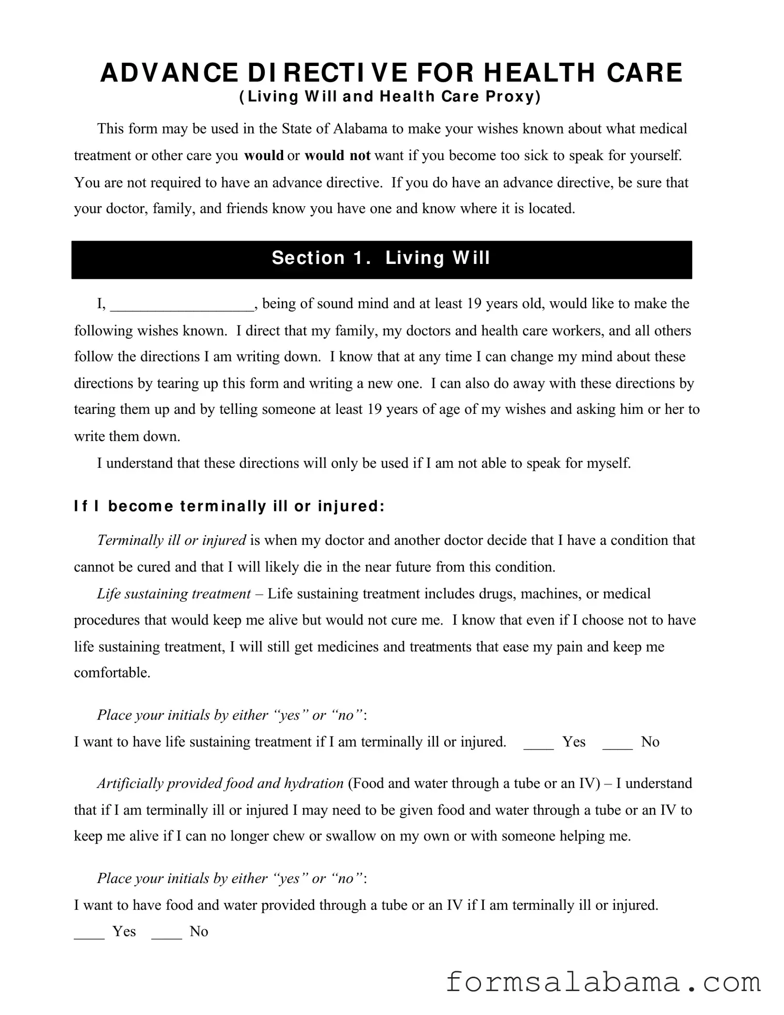 Fill Out a Valid Alabama Directive Health Care Template