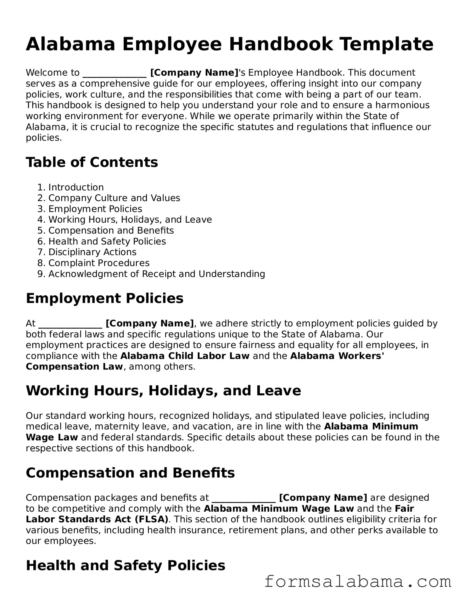 Attorney-Approved  Employee Handbook Form for Alabama