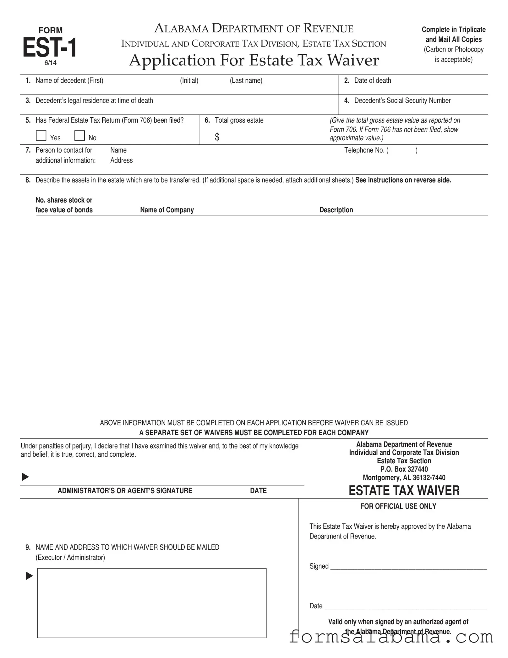 Fill Out a Valid Alabama Est 1 Template
