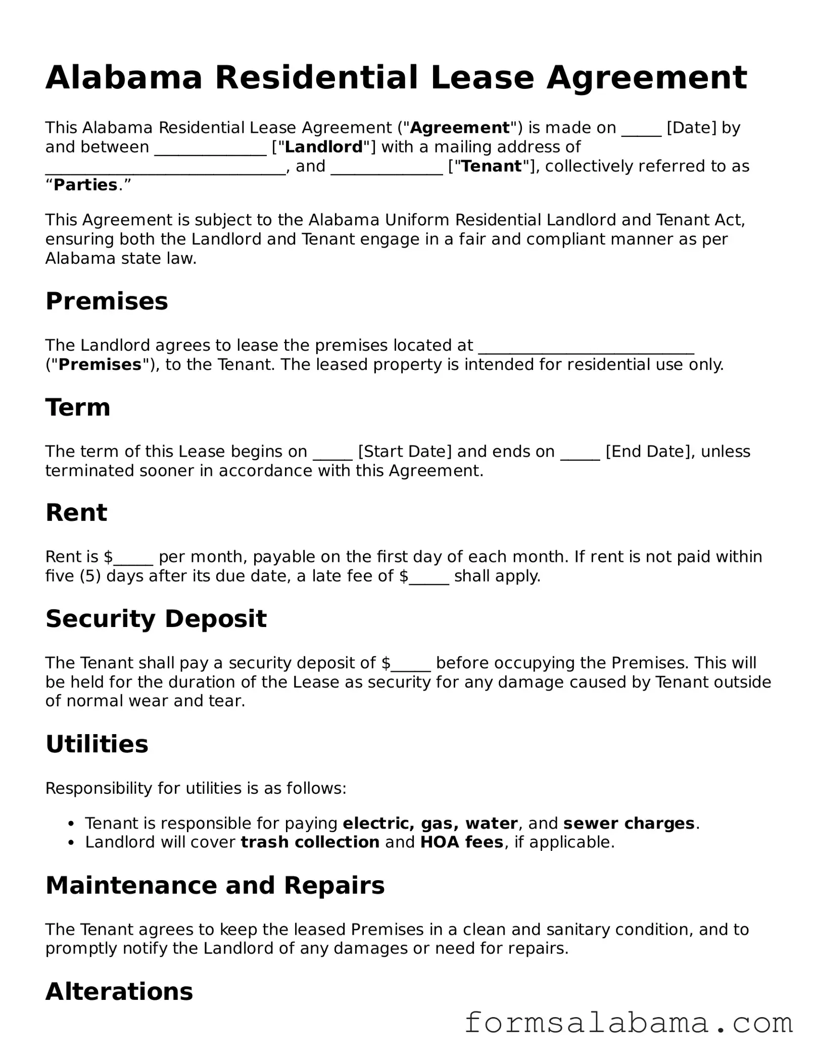 Attorney-Approved  Residential Lease Agreement Form for Alabama