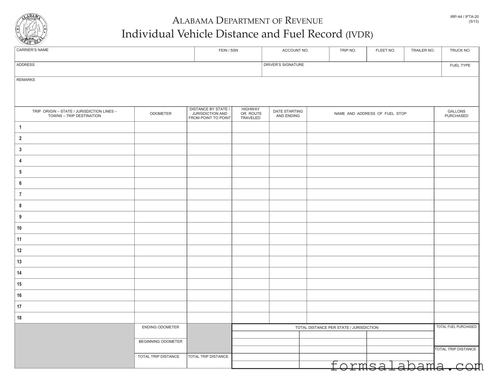 Fill Out a Valid Alabama Irp 44 Template