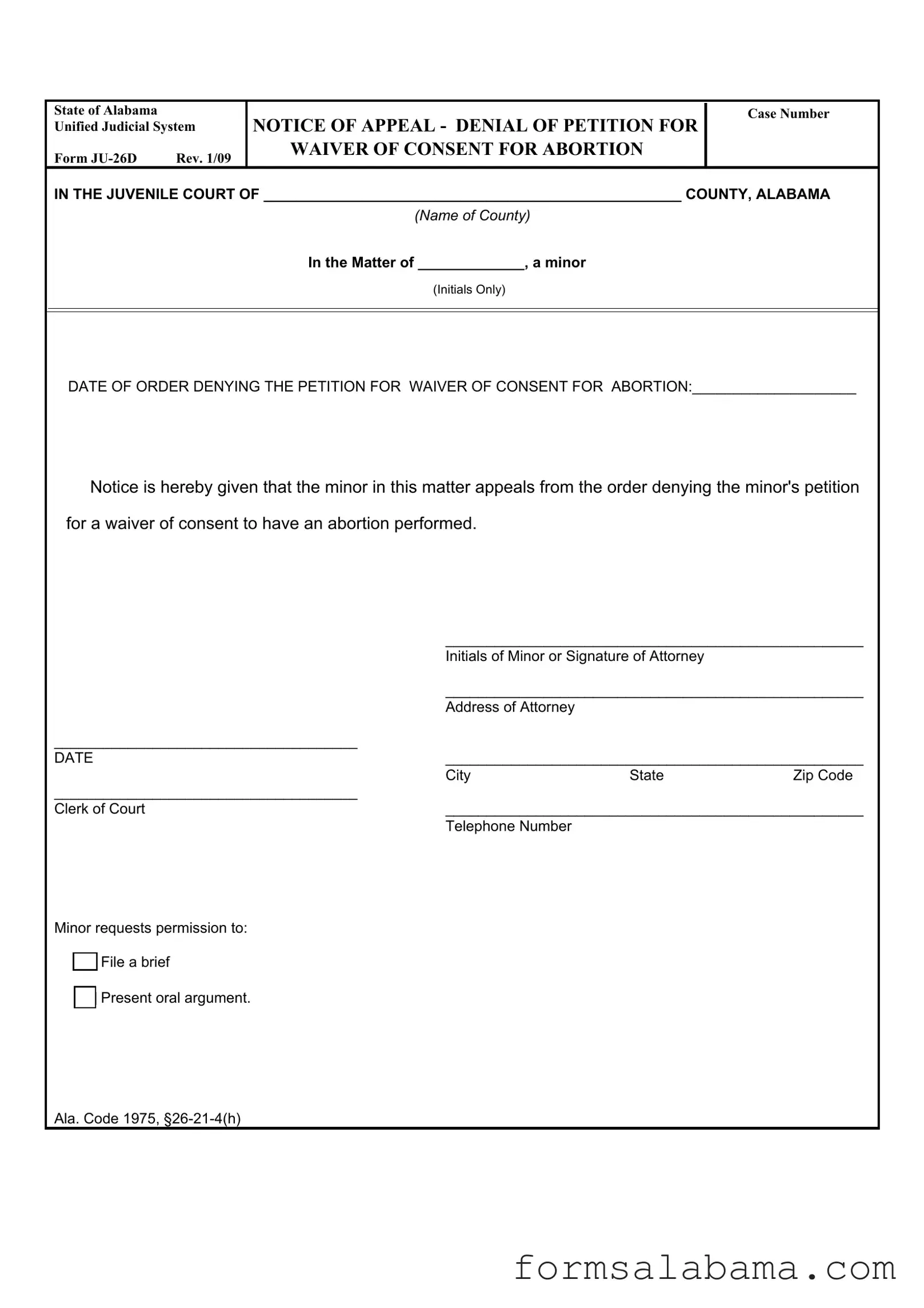 Fill Out a Valid Alabama Ju 26D Template