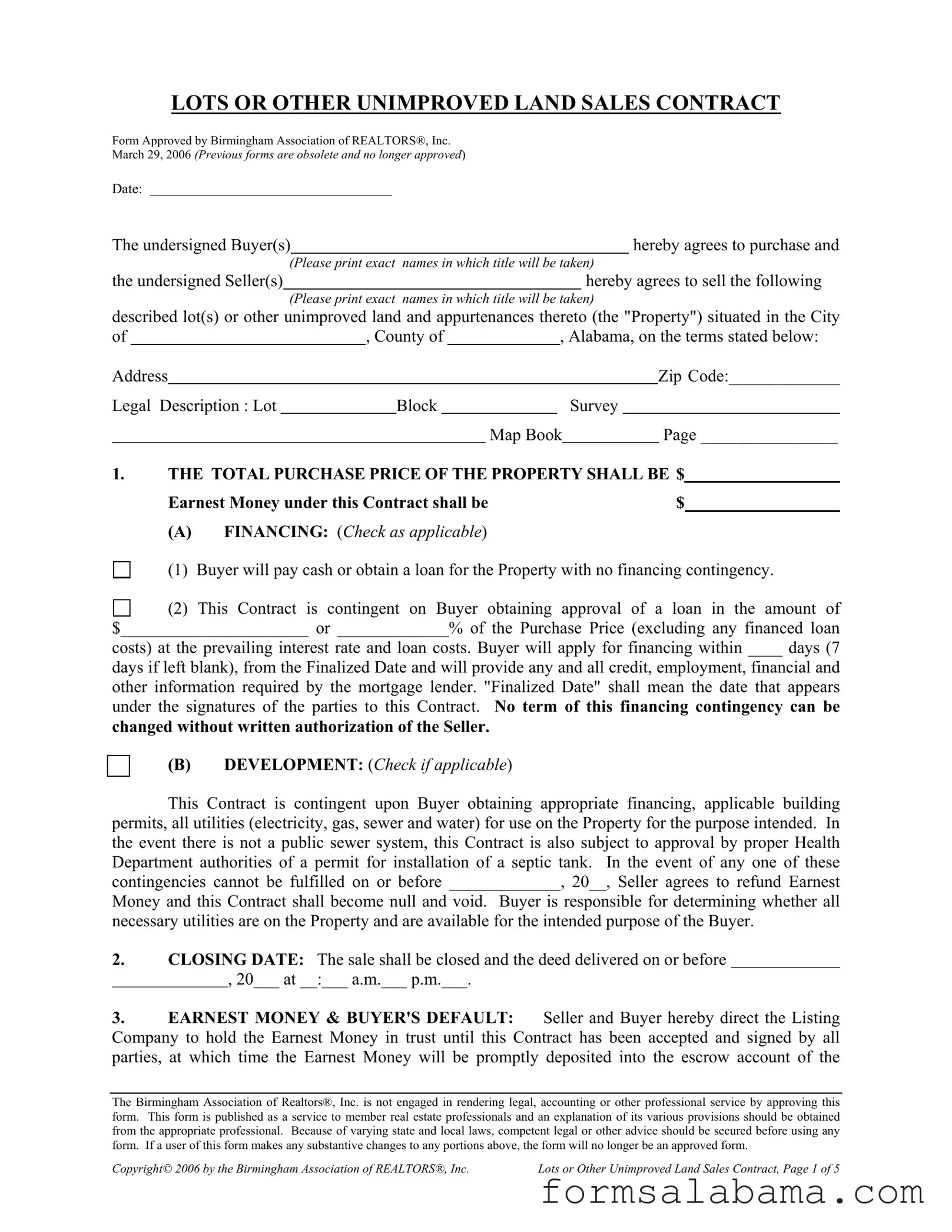 Fill Out a Valid Alabama Land Sales Contract Template