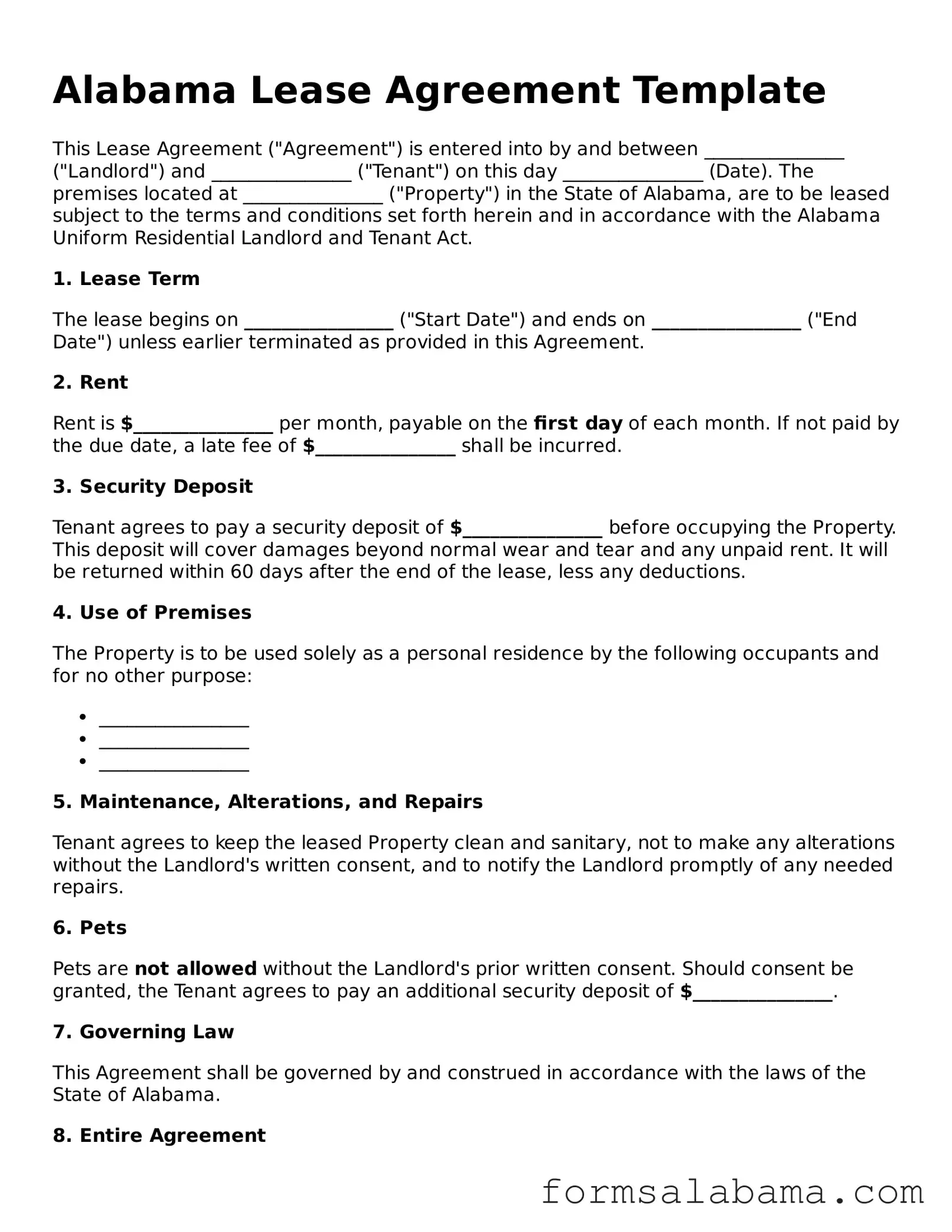 Attorney-Approved  Lease Agreement Form for Alabama