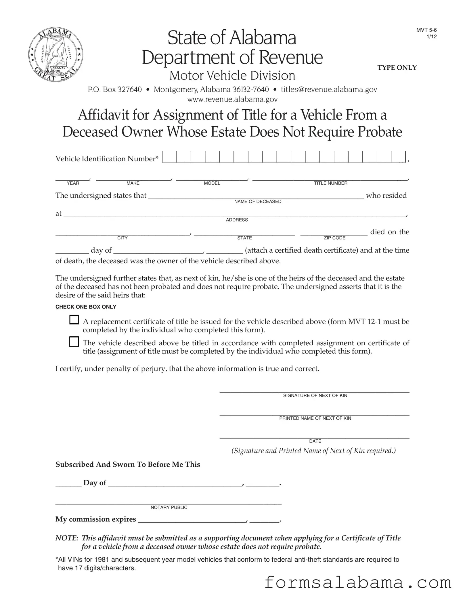Fill Out a Valid Alabama Mvt 5 Template