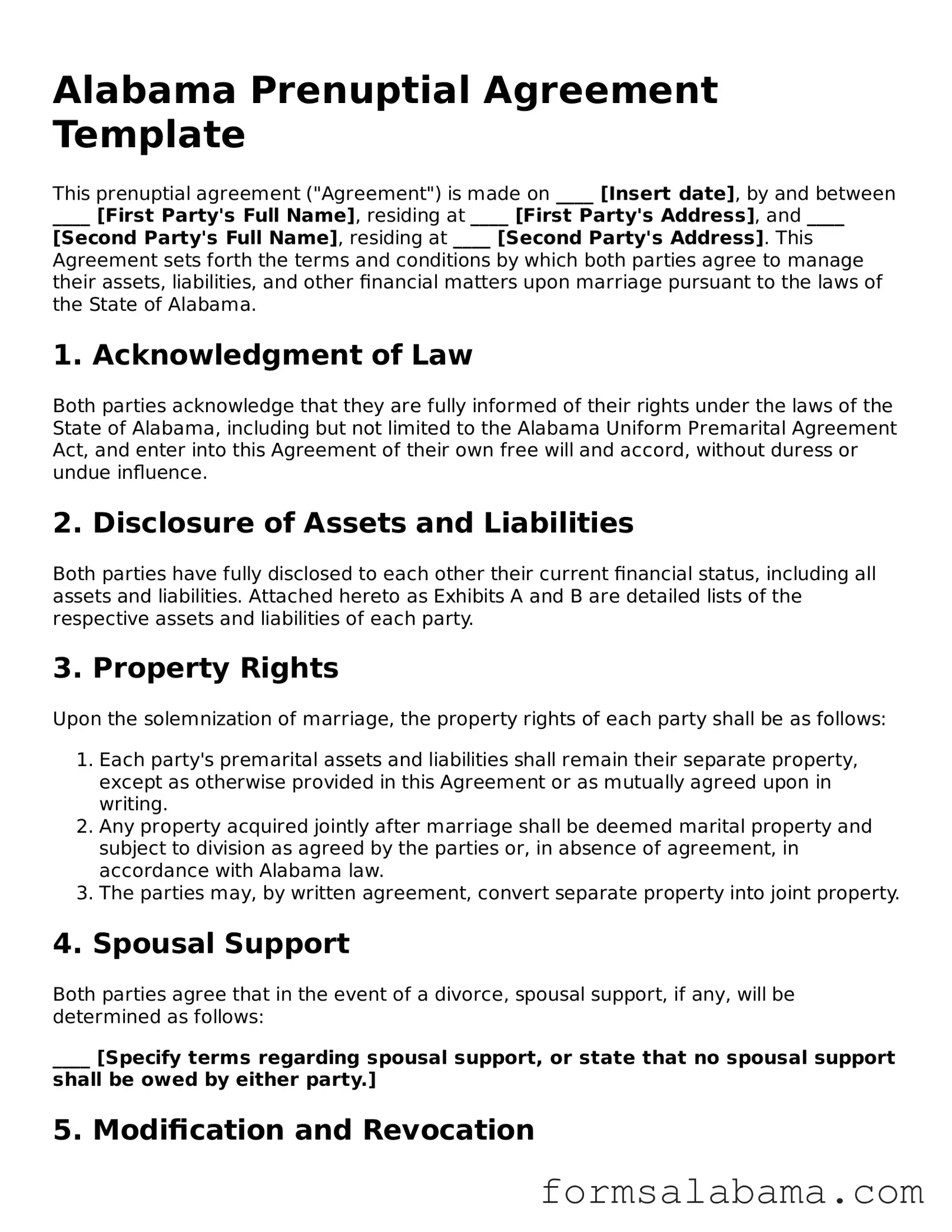 Attorney-Approved  Prenuptial Agreement Form for Alabama