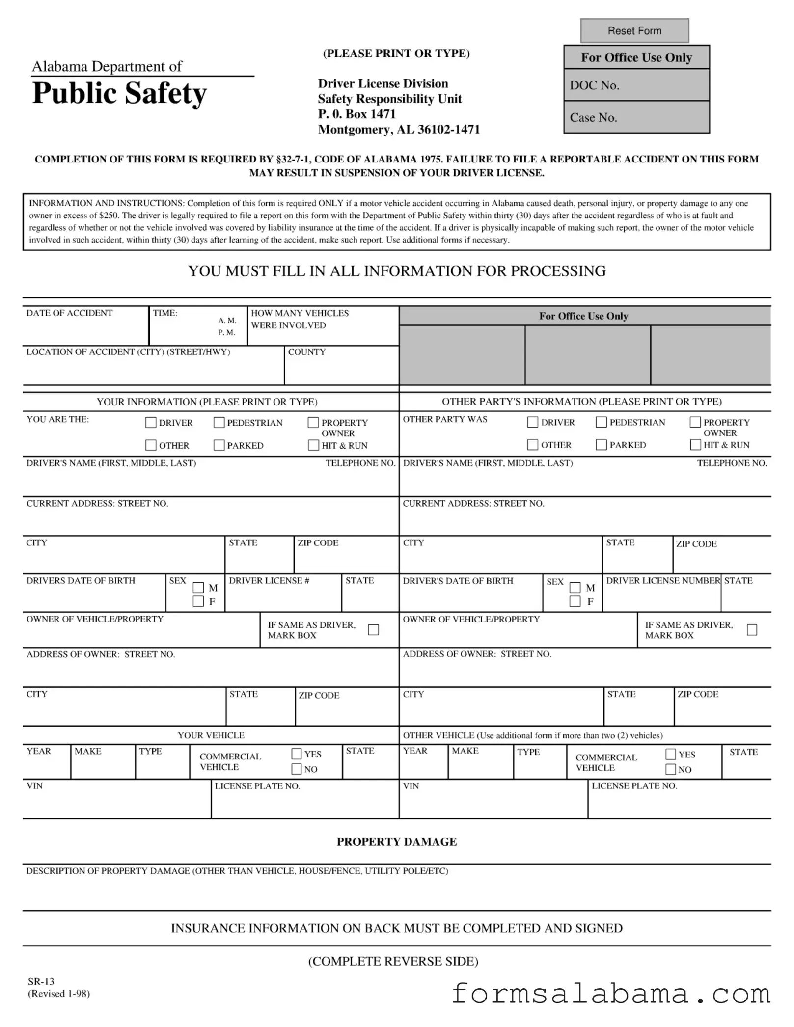 Fill Out a Valid Alabama Public Safety Template
