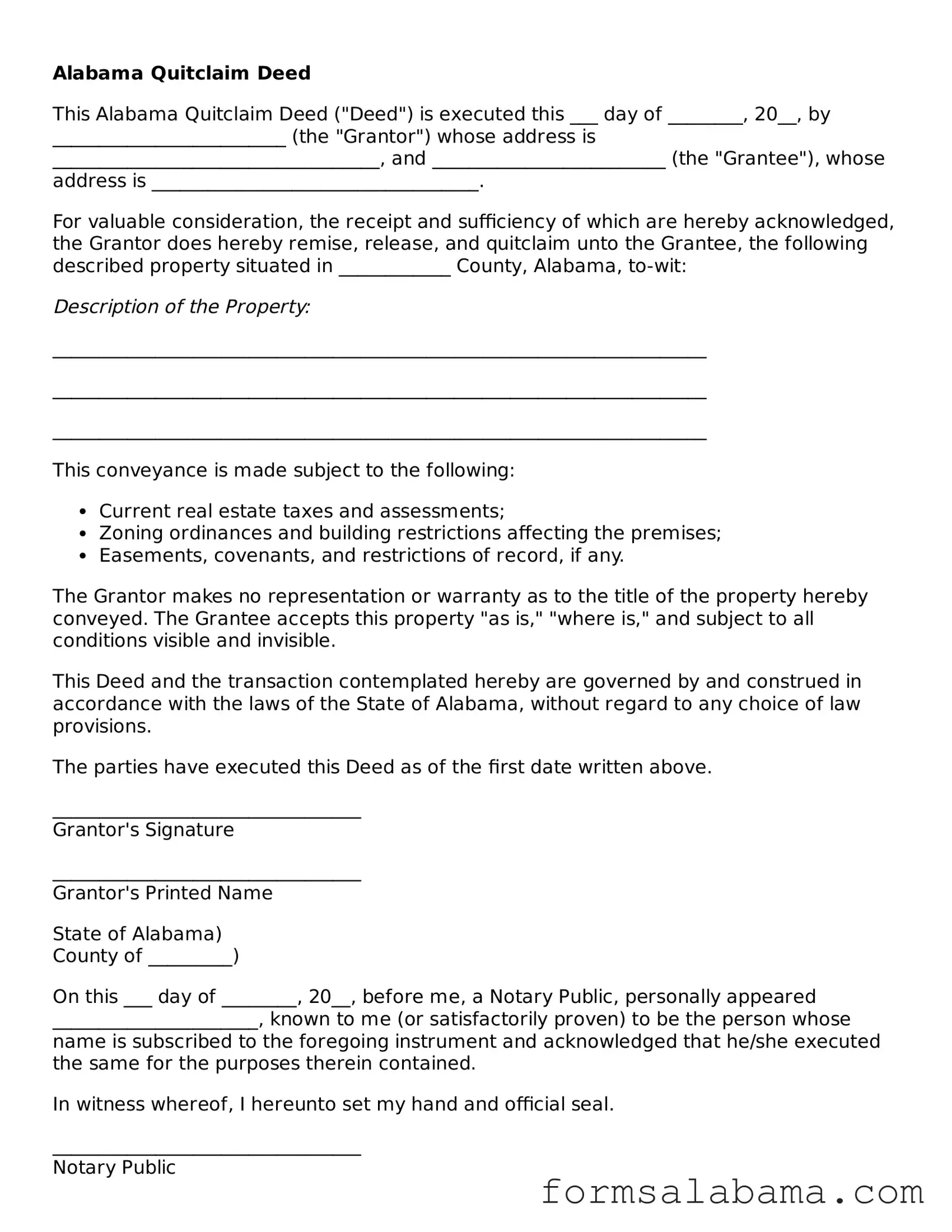 Attorney-Approved  Quitclaim Deed Form for Alabama