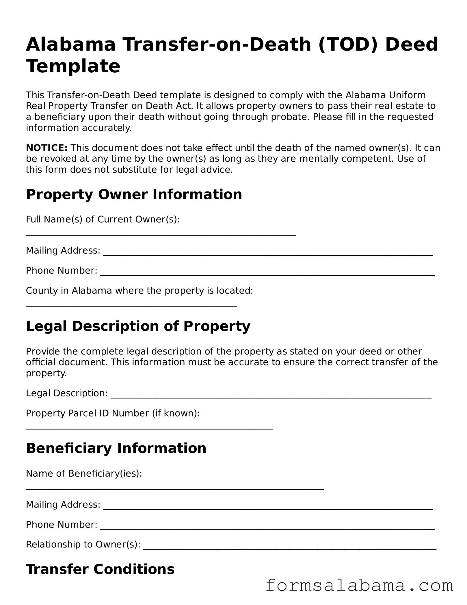 Attorney-Approved  Transfer-on-Death Deed Form for Alabama