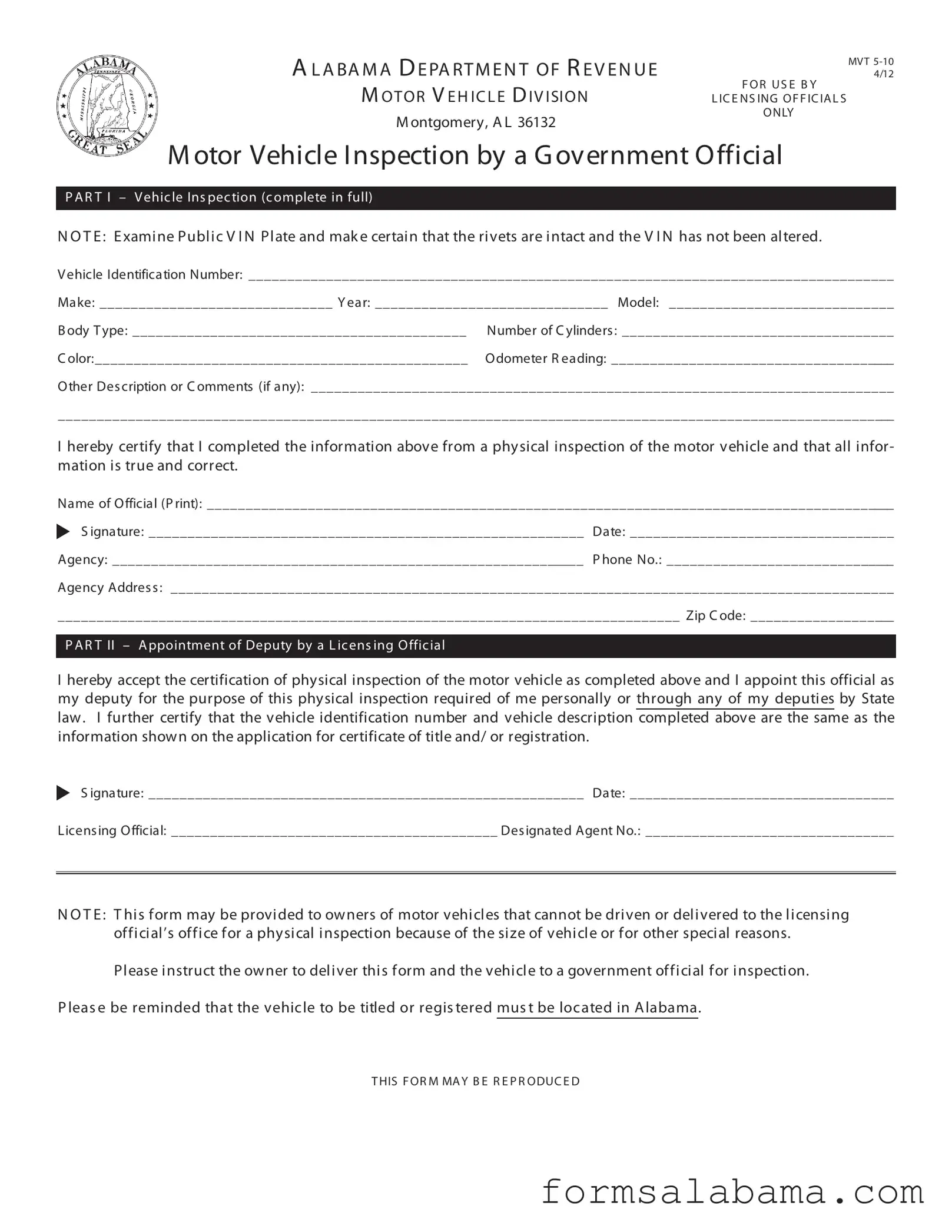 Fill Out a Valid Alabama Vin Inspection Template