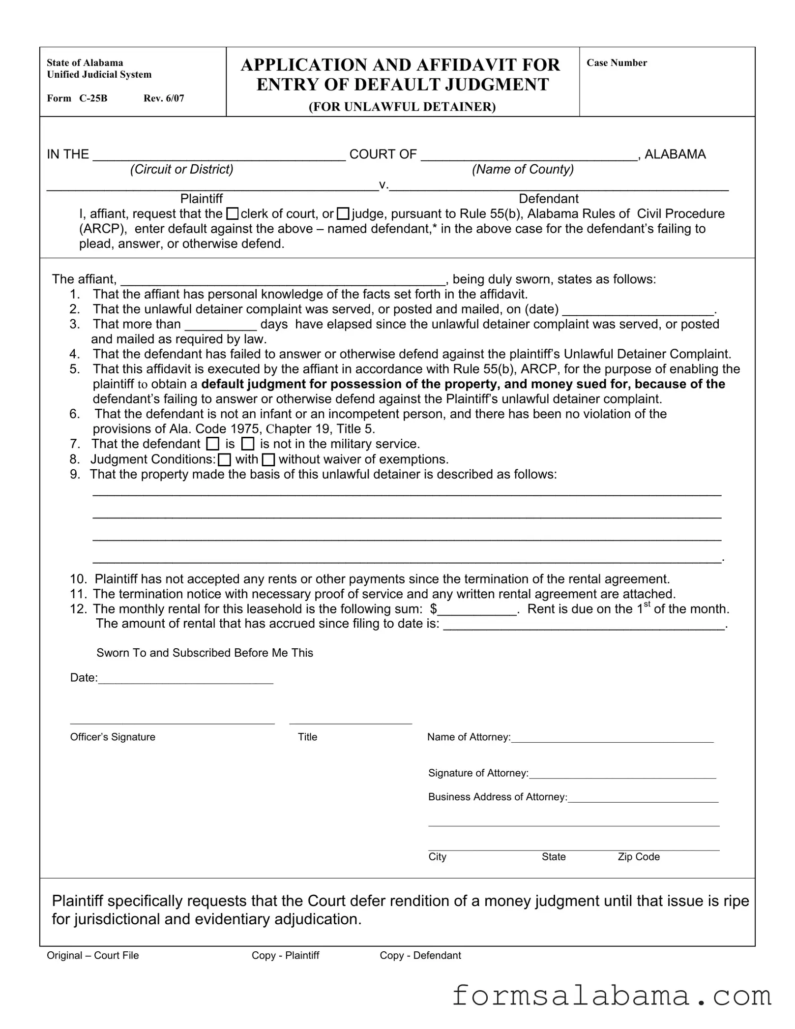 Fill Out a Valid C 25B Alabama Template