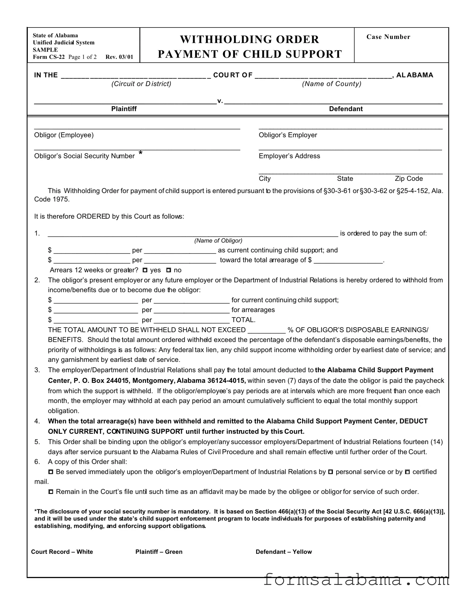 Fill Out a Valid Cs 22 Alabama Template