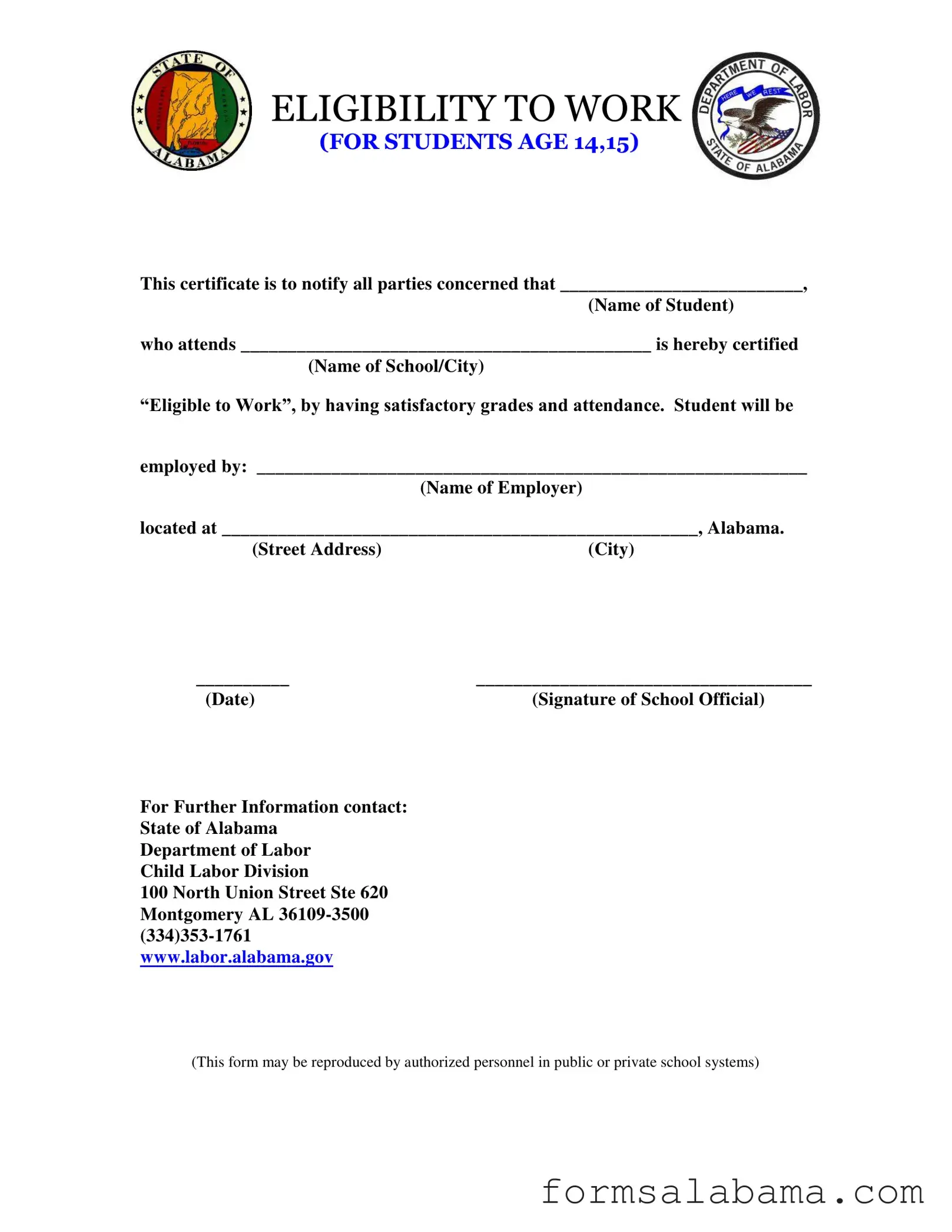 Fill Out a Valid Eligibility Work Alabama Template