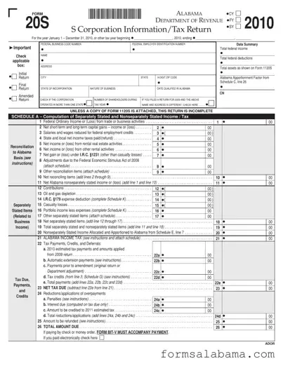 Fill Out a Valid Alabama 20S Template