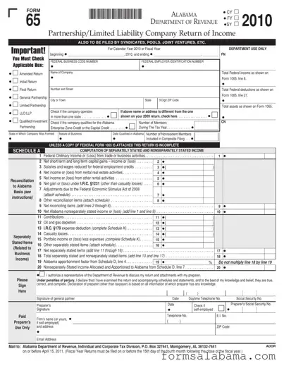 Fill Out a Valid Alabama 65 Template