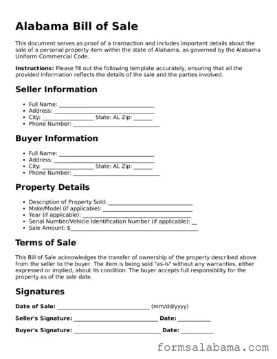 Attorney-Approved  Bill of Sale Form for Alabama