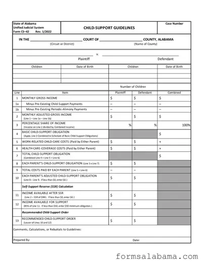 Fill Out a Valid Alabama Child Support Sheet Template