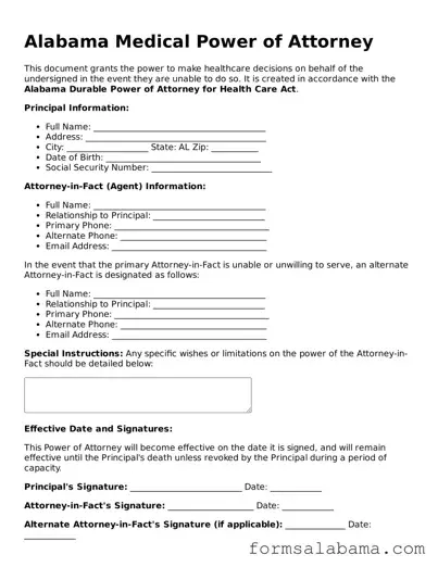 Attorney-Approved  Medical Power of Attorney Form for Alabama