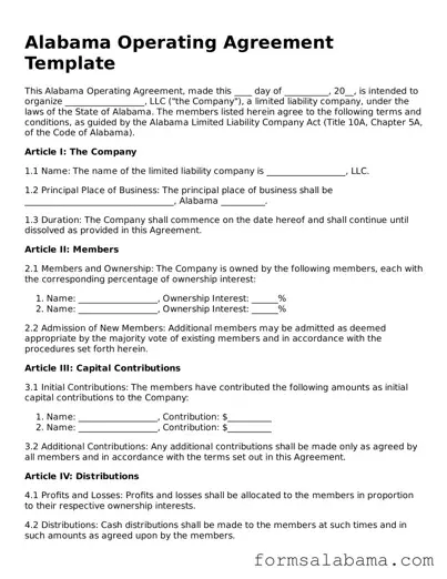 Attorney-Approved  Operating Agreement Form for Alabama