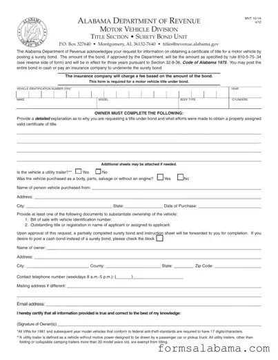 Fill Out a Valid Alabama Mvt 10 1A Template