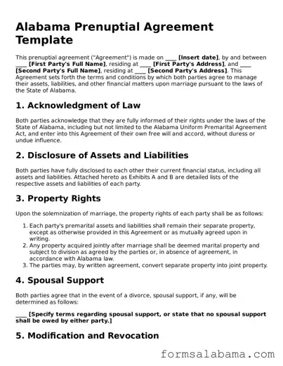 Attorney-Approved  Prenuptial Agreement Form for Alabama