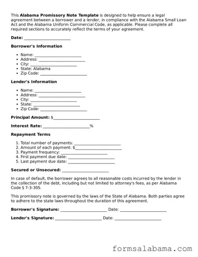 Attorney-Approved  Promissory Note Form for Alabama