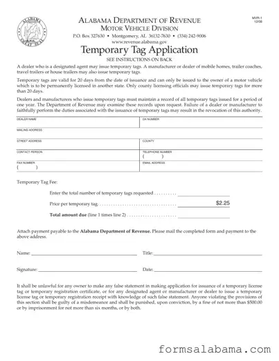 Fill Out a Valid Alabama Temporary Tag Application Template