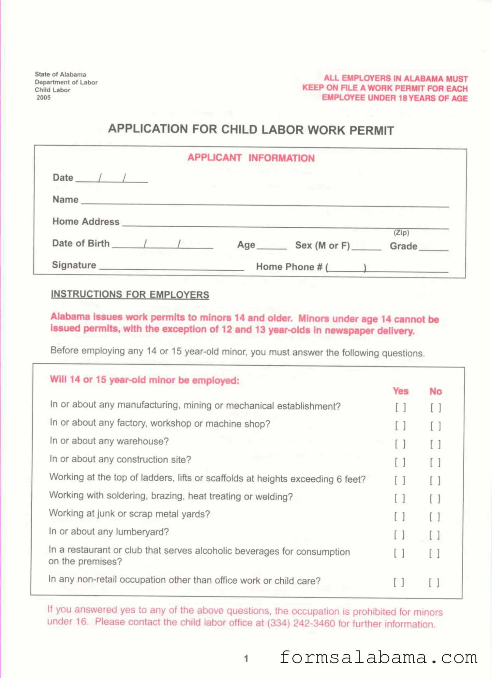 Fill Out a Valid Work Permit Alabama Template